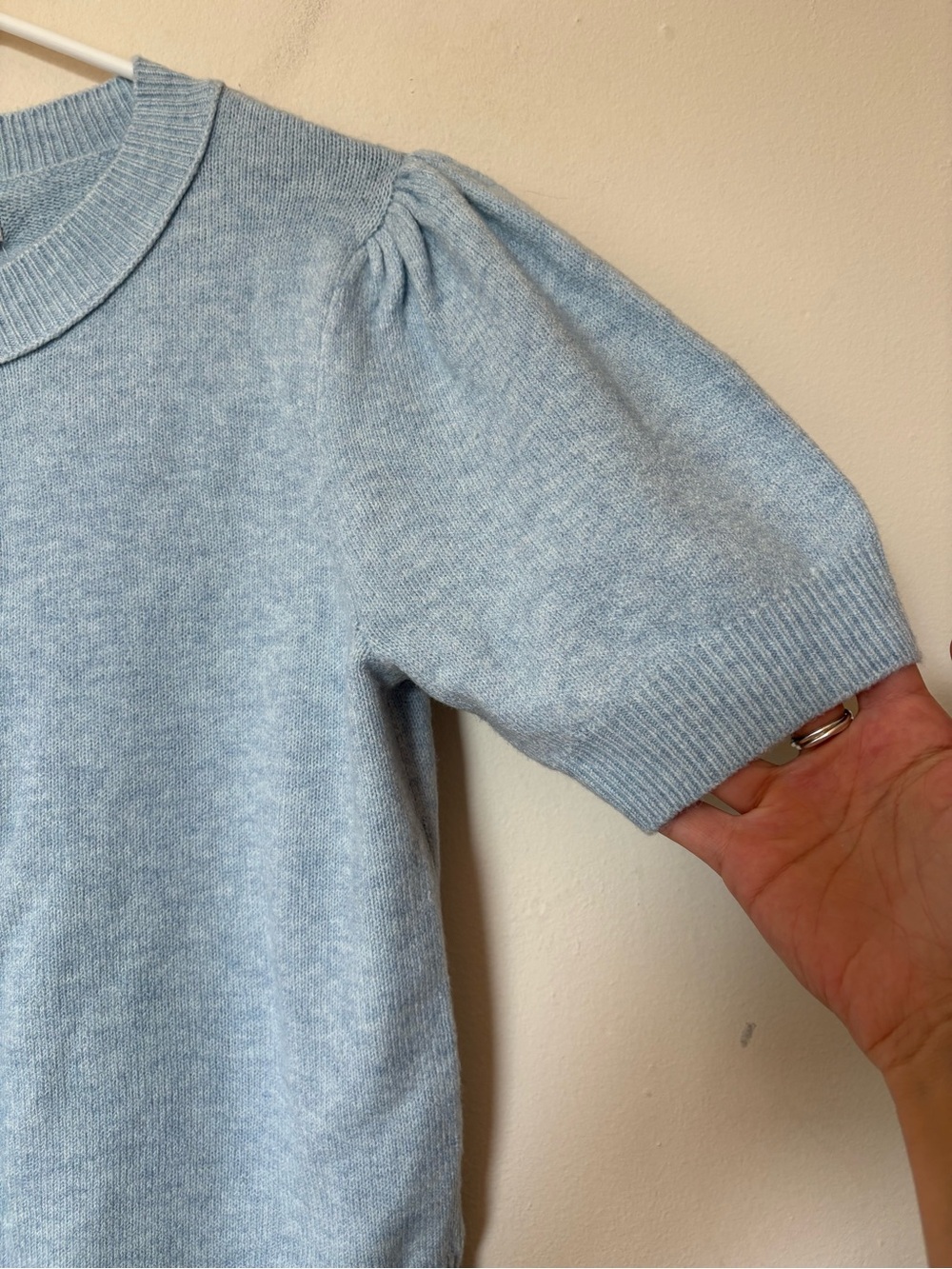 PARIS HILTON NEW Short Puff Sleeve Cropped Cardigan Blue Sz Medium - Picture 5 of 8